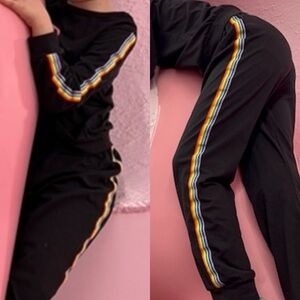 SHEIN Black Long Sleeve Jogger Set with Colorful Stripes